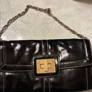 Merona Black Leather Shoulder Bag with Chain Strap